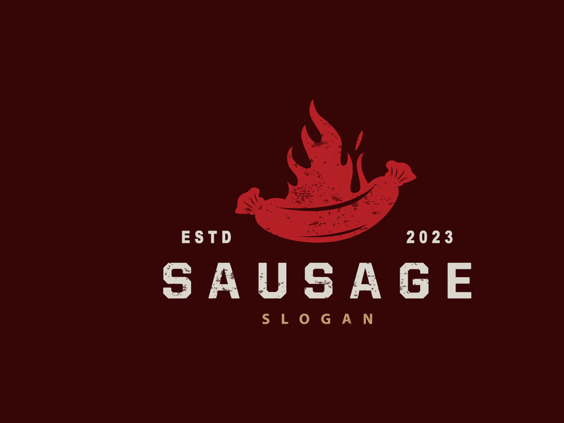 Sausage Logo, Vector Meat Fork and the Sausage Food