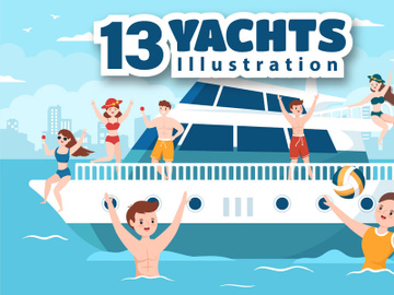 13 Yachts at Ocean Illustration preview picture