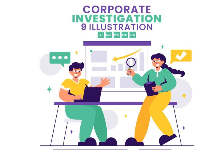 9 Corporate Investigation Vector Illustration