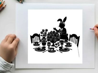 Silhouette of a rabbit at a formal table setting with flowers