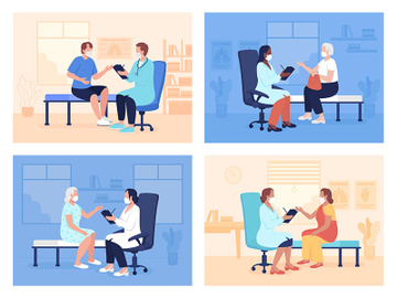 Routine doctor appointment flat color vector illustrations set preview picture