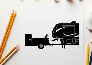 Silhouette of a truck towing a recreational vehicle rv