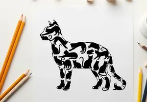 Silhouette of a dog in a standing position profile view