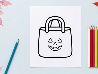 Halloween Kürbis-Gesichts Einkaufstaschen-Icon. Niedliche Trick-or-Treat-Tasche mit Kürbisdesign für saisonale Einzelhandelswerbung.