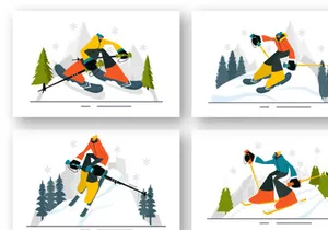 9 Skiing Winter Sport Activities Illustration