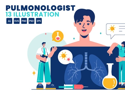 13 Pulmonologist Vector Illustration