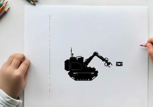 Silhouette of a heavy excavator machine in a simple design