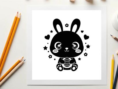 Cute silhouette bunny with hearts and stars