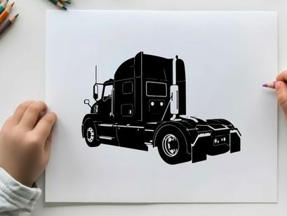 Silhouette of a semi truck with sleeper cabin