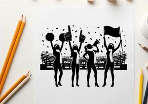 Cheerleaders celebrating in stadium silhouette