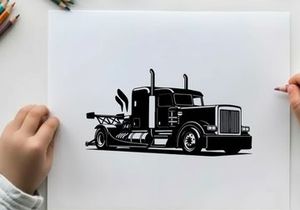 Black silhouette of a large semi truck with two exhaust pipes