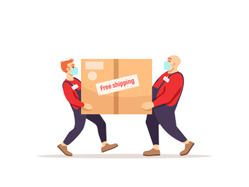 Delivery men in surgical masks semi flat RGB color vector illustration preview picture