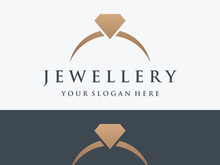 Abstract logo of jewelry ring with luxury diamond or gems.Isolated black and white background.Logo can be for jewelry brand and sign.