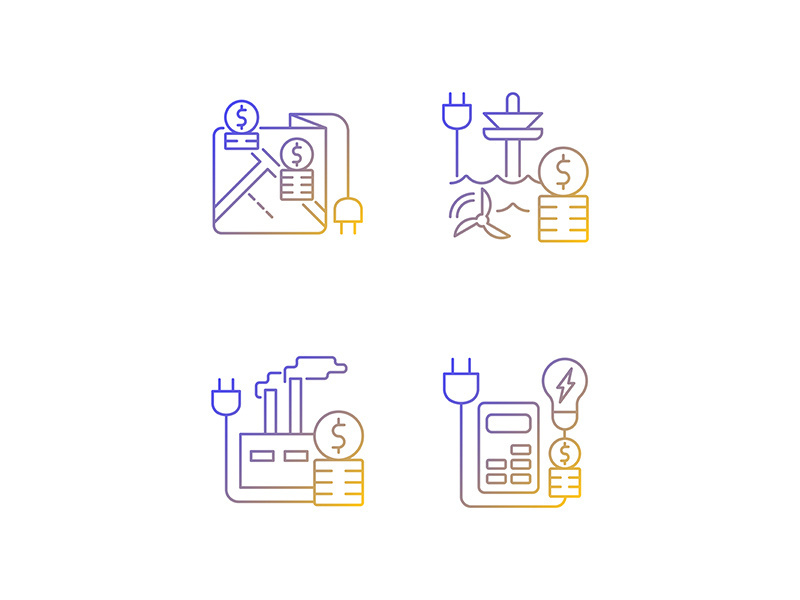 Electrical energy purchase expense linear icons set