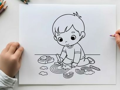 Cute baby cooking pancakes vector illustration flat design