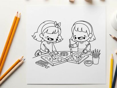 Two girls baking cookies vector illustration flat design