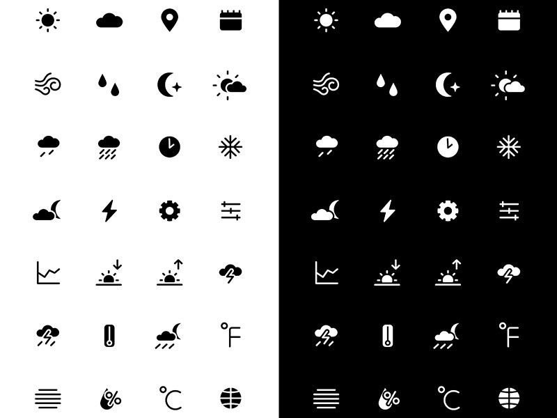 Weather glyph icons set for night and day mode
