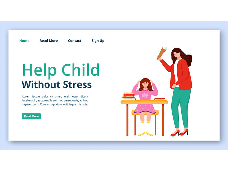 Help child without stress landing page vector template
