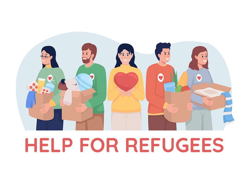 Help for refugees 2D vector isolated illustration