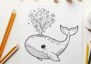 Whale releasing stars magic fantasy vector illustration
