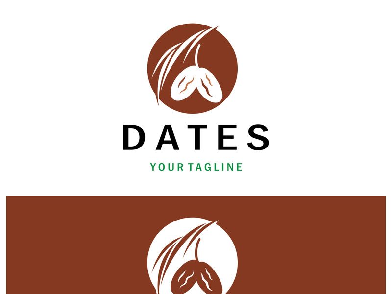 Date palm fruit plant logo design with leaves,seeds and date palm tree isolated background exotic organic plant.