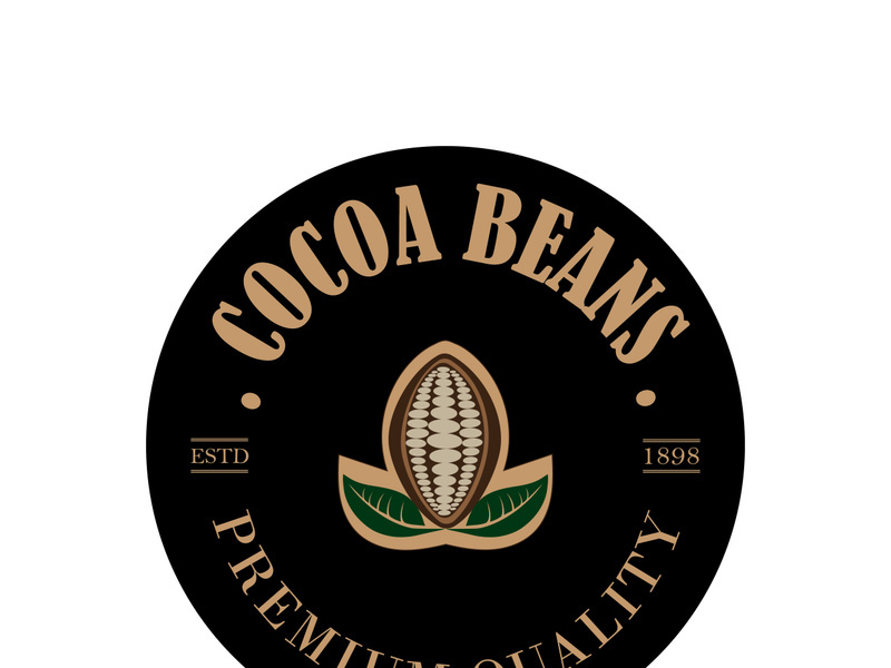 cocoa logo,cocoa bean,cocoa tree,cocoa branches and leaves,chocolate mix on white background,vintage,modern,simple,minimalist icon illustration template design vector