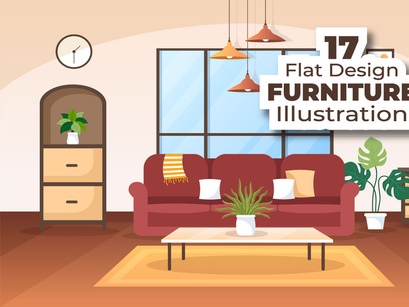 17 Home Furniture Flat Design Illustration