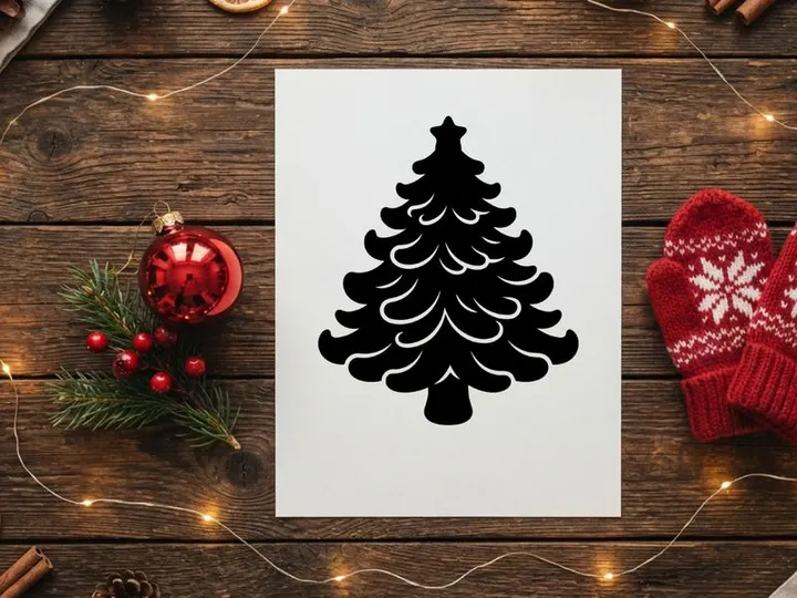 Ikon siluet pohon Natal hitam terisolasi pada latar belakang putih untuk desain hari raya.