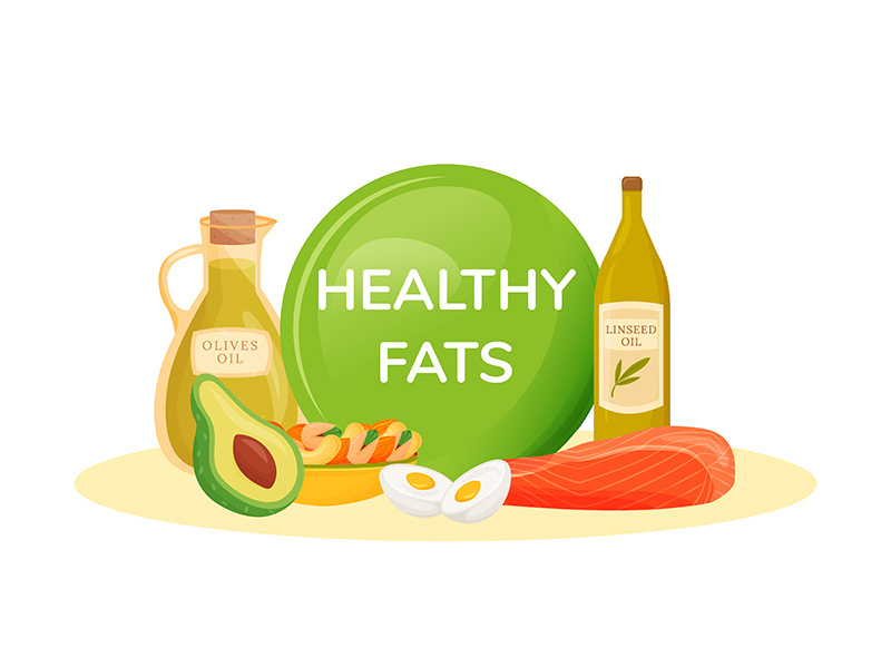 Foods containing healthy fats cartoon vector illustration ~ EpicPxls