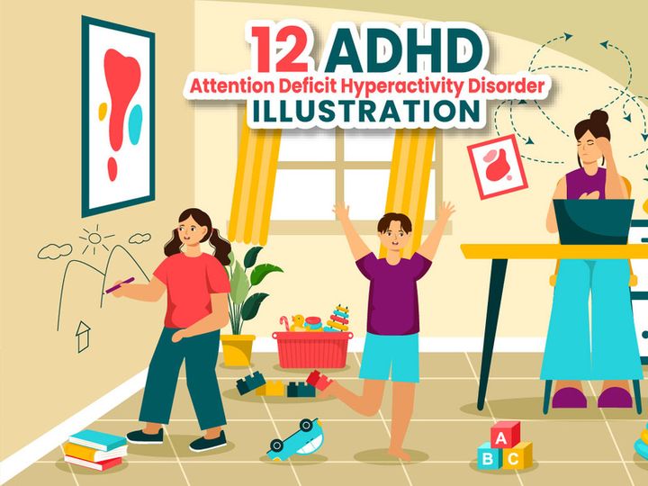 12 ADHD or Attention Deficit Hyperactivity Disorder Illustration