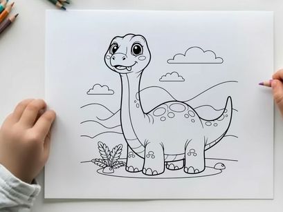 Cute dinosaur standing in swamp vector illustration