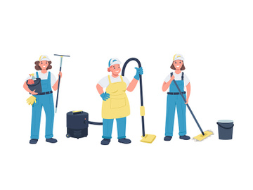 Cleaning ladies flat color vector detailed characters set preview picture