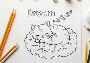 Sleeping kitten dream cloud vector illustration flat design