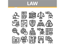 Law And Judgement Collection Icons Set Vector