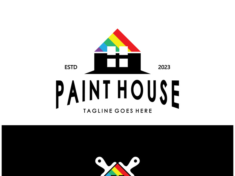 logo icon illustration house paint with a blend of brushes and rollers for house wall paint design, minimalist house, painting, interior, building, property business, wallpaper, vector concept