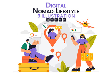 9 Digital Nomad Lifestyle Illustration