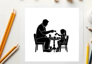 Silhouette of a man and child playing chess together at a small table