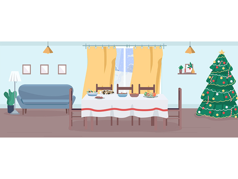 Festive dinner semi flat vector illustration