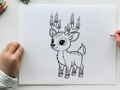 Cute deer with birthday candles vector illustration