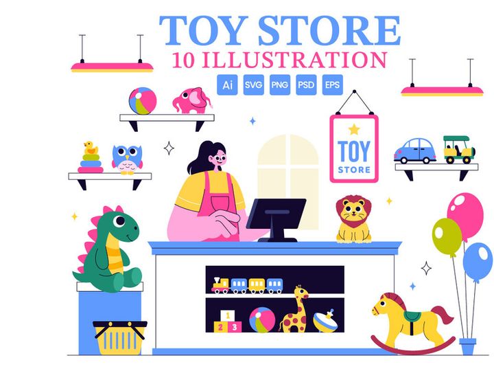 10 Toy Store Vector Illustration