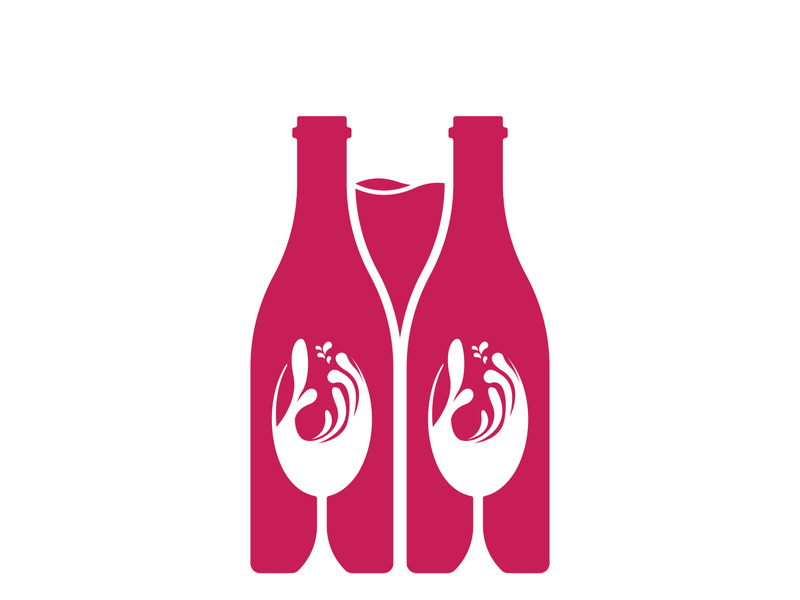 Wine bottle and glass logo design icon
