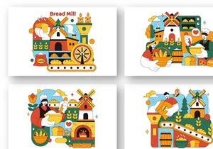 10 Traditional Bread Mill Illustration