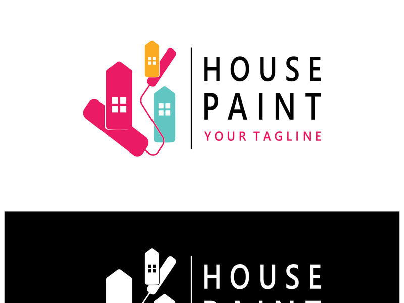 logo icon illustration house paint with a blend of brushes and rollers for house wall paint design, minimalist house, painting, interior, building, property business, wallpaper, vector concept