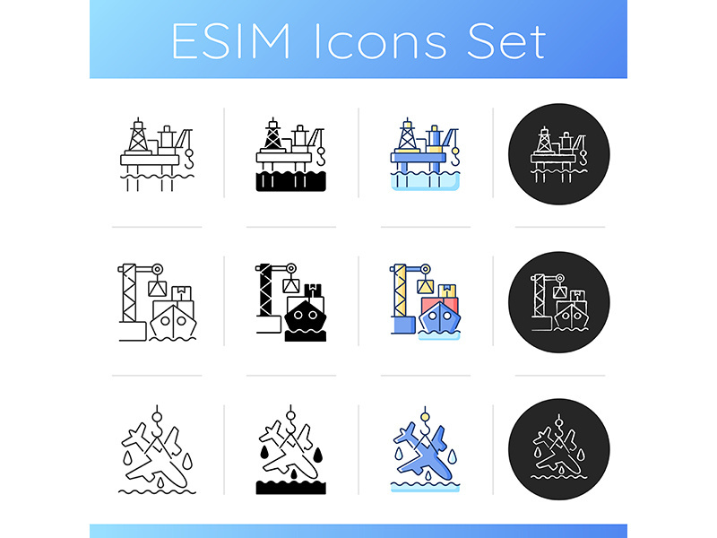 Marine industry sector icons set