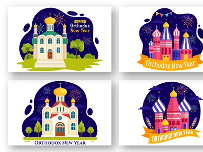 12 Happy Orthodox New Year Illustration