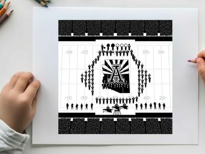 Silhouette of people forming a logo with a large letter a silhouette