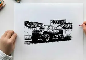 Truck racing silhouette with timer on a snowy track