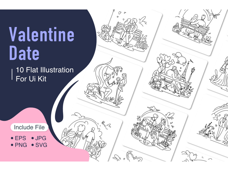 Romantic Valentine Date Flat Illustration