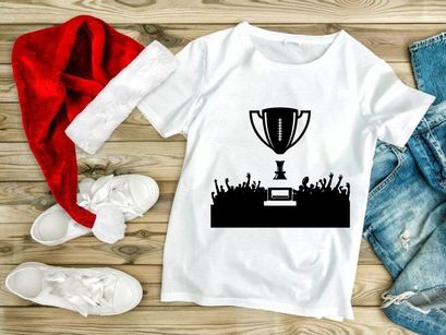 Championship trophy award for american football winners with cheering crowd