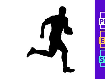 A silhouette of a man running with a ball in his hand preview picture